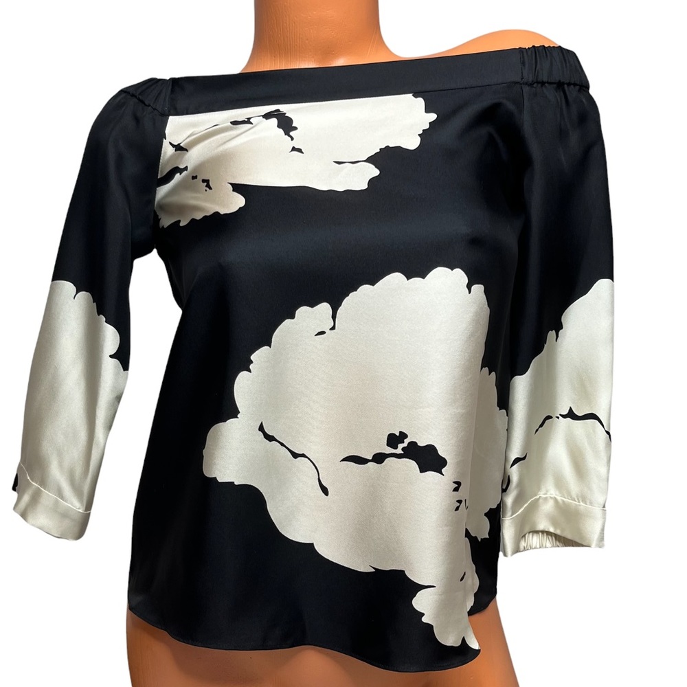 Tibi Womens Black And Nude Off the Shoulder Floral Office Blouse Size 0